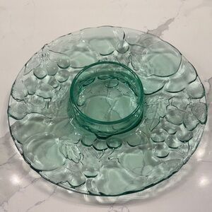 Libby Pressed green  Glass Chip and Dip Platter - Green